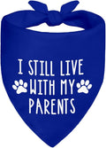 I Still Live with My Parents Blue Dog Bandana, Humor Gifts for Puppy Lover, Christmas Birthday Father's Day for Dog Mom Dad, Funny Pup Scarf Photo Prop for Holiday