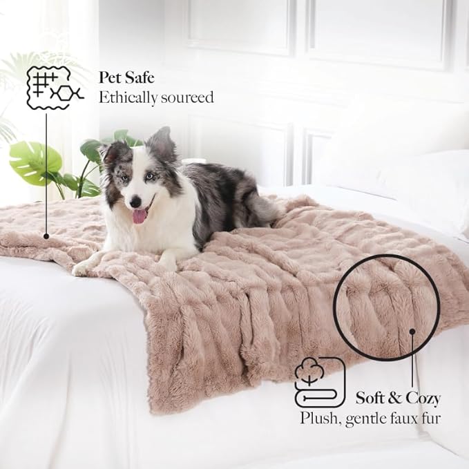 Modern Threads Water-Resistant Faux Rabbit Fur Pet Blanket for Dogs & Cats – Ultra-Soft Couch, Bed & Crate Protector, 50x60 Khaki