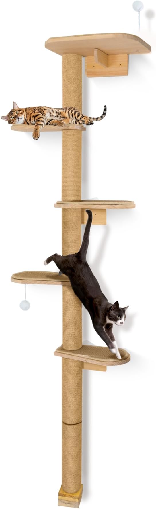 Wild Simulation Cat Tree for Kittens, 5-Level Floor to Ceiling Cat Wall Shelves with Sisal Mat Platforms, Rotating Wall-Mounted Climbing Tower for Scratch, Lookout & Perch