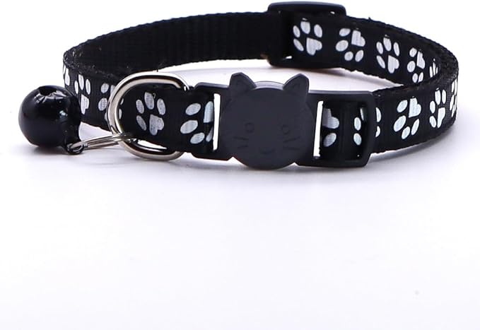 Reflective Cat Collars Breakaway with Bell 2-Pack Girl Boy Pet Kitten Collar with Star Moon Patetrn Adjustable 7.5-12.5 Inch (Black)