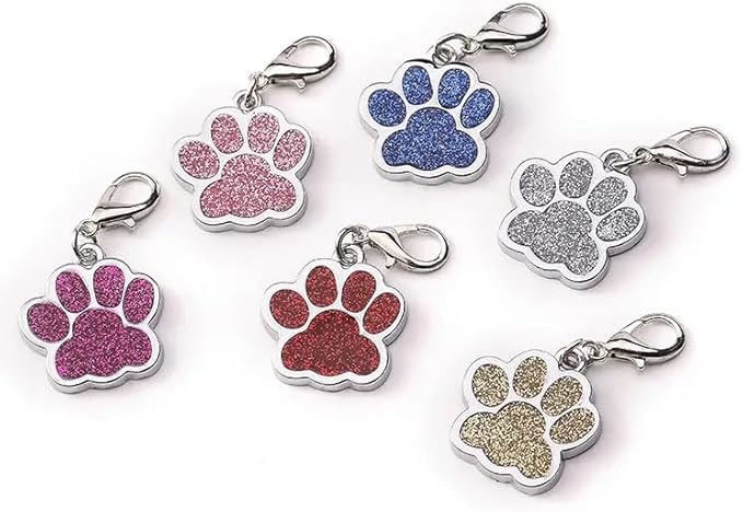 Cute Personalized Pet Name Tags for Cats/Dogs - Glitter Custom pet id tag, Dog id Tags Engraved for Pets, Customizable cat tag, pet Collar Charms, Dog Name tag (Paw-Shaped-Small: Purple)