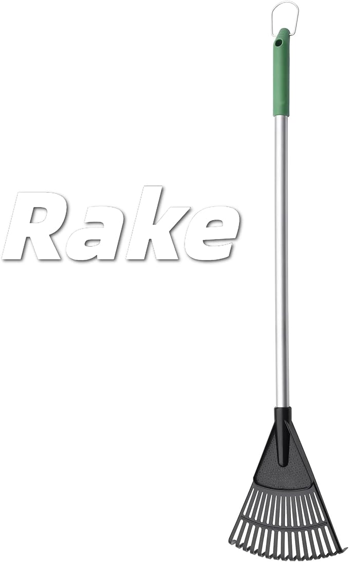 35 Inch 15-Tine Leaf Rake and Dustpan Set, Handle Yard Tool with Hanging Holes, Outdoor Cleanup Kit for Lawn Debris, Pet Waste, Leaves