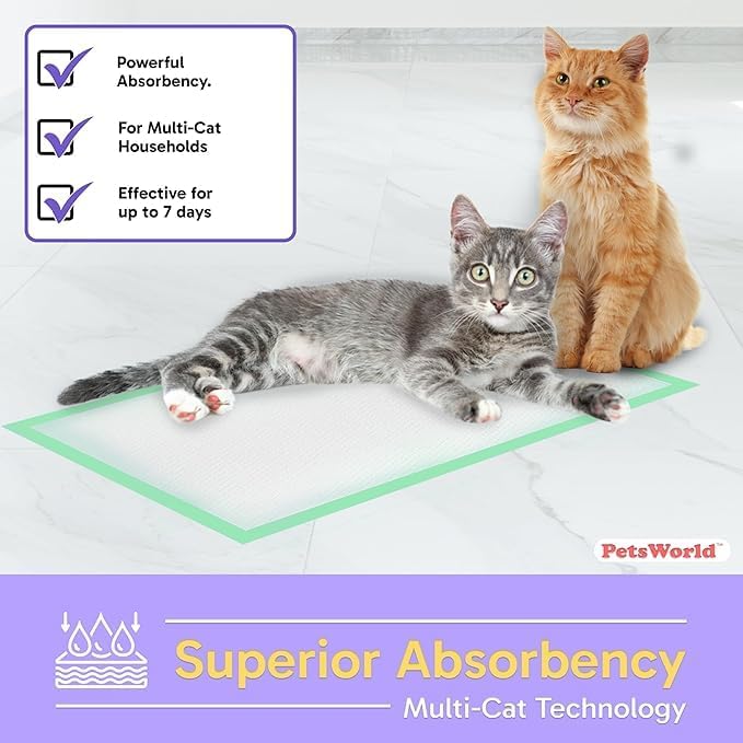 PetsWorld Universal Fit Multi-Cat Pad Refills for Litter Box, Ultra-Absorbent, Odor Control, Pack of 25