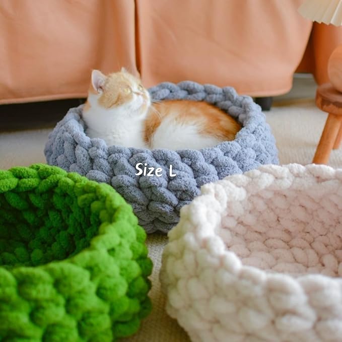 Cat Nest Bed - Premium Self Warming Handwoven Washable Extra Soft Round Cave House for Indoor Kitten & Kitty, Small & Large (Grayish Blue,Medium)