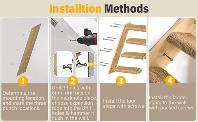 4 Steps Cat Wall Shelves Cat Wall Stairs (Brownish White, 1 Pack 4 Steps, 1)