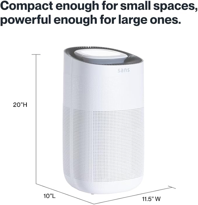Sans HEPA 13 Air Purifier - White - 1560ft² Ultra-Quiet Home Air Purifier, Pre-Filter, Activated Carbon, UV-C Light, Protect from Odors, Smoke, Pollutants, Allergens, Dust, Dander, Harmful Chemicals