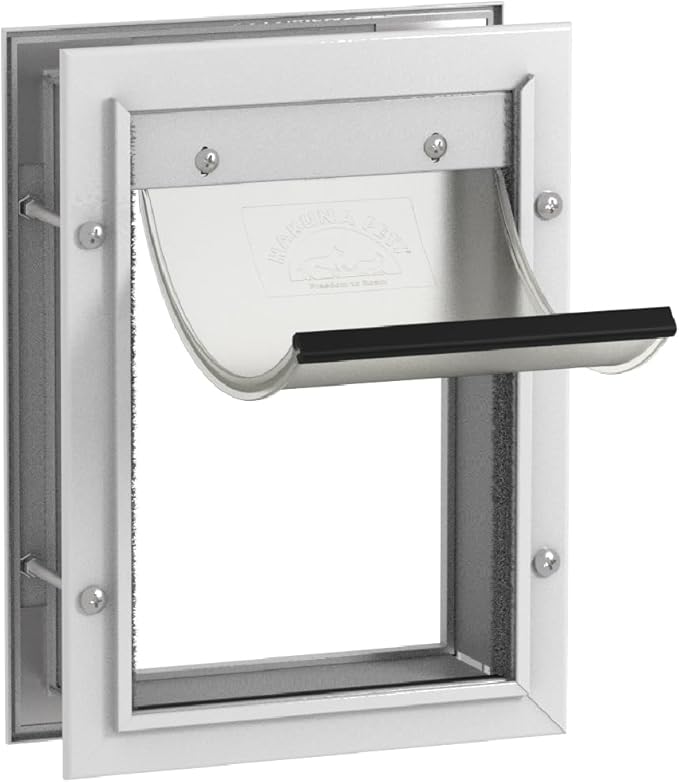 Hakuna Pets Deluxe Aluminum Pet, Cat and Dog Door with 2-Way Locking Panel for Screens, Doors and Walls up to 2.8" Thick, Small, White