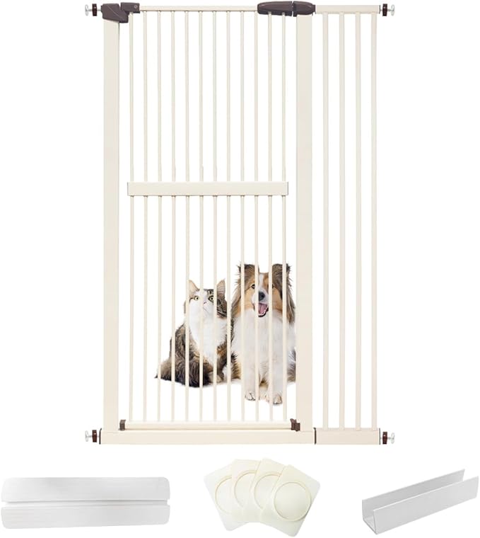 Lumizone Extra Tall Cat Gate 61.02" High Pressure Mounted Extra Wide 38.39"-42.51" (17Sizes) 1.37" Gap No Drilling Auto-Close Tall Pet Gate for Dogs (Cream, 38.39"-42.51" W)