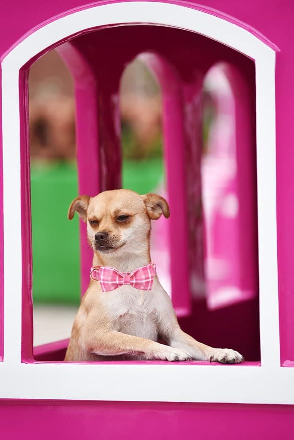 Lionheart glory Pink Plaid Dog Collar, Adjustable Dog Collar with Bowtie, Pet Gift Girl Collar for Dog Soft Bowtie Dog Collars for X-Small Puppy