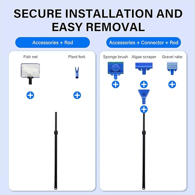 5 in 1 Fish Tank Cleaner Kit Aquarium Cleaning Tools with 22~32 Inch Extendable Non-Slip Handle Fish Tank Cleaner with Algae Scraper and Fish Net