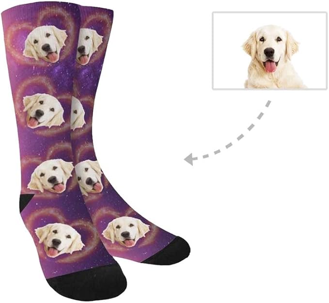 Custom Face Socks, Personalized Dog Lover Pet Photo Picture on Socks Unisex Athletic Crew Socks for Men Women