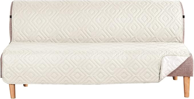H.VERSAILTEX Futon Cover Reversible Sofa Slipcover Furniture Protector Water Resistant 2 Inch Wide Elastic Straps Sofa Bed Pets Kids Dog Cat Fit Sitting Width Up to 70"(Futon, Ivory/Beige)