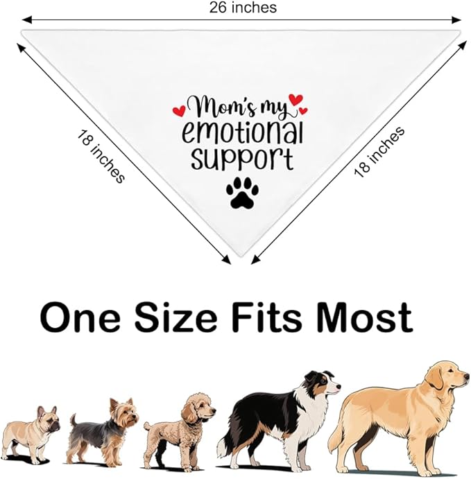 Mom’s My Emotional Support White Dog Bandana, Decor Accessories for Pet Birthday Gifts, Funny Printed Dog Bandanas, Thanksgiving for Women Mom Puppy Owner Pet Lover