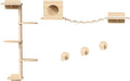 HOOBRO Wood Cat Wall Shelves for Large Cats, 11-Piece Cat Wall Furniture, Wall-Mounted Shelves with House, Hammock, Ladder, Scratching Posts and Step, Climbing Wall for Multiple Cats, Natural NL46CS03