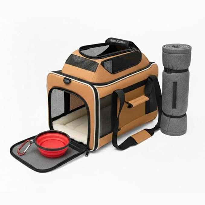 Cat Carrier Dog Carrier Airline Approved, Pet Carrier for 2 Cats Small Medium Dogs, Soft Cat Carrier 18x15x15 with Foldable Bowl & Washable Pad, TSA Approved Dog Carriers by Luniko Shop (Orange)