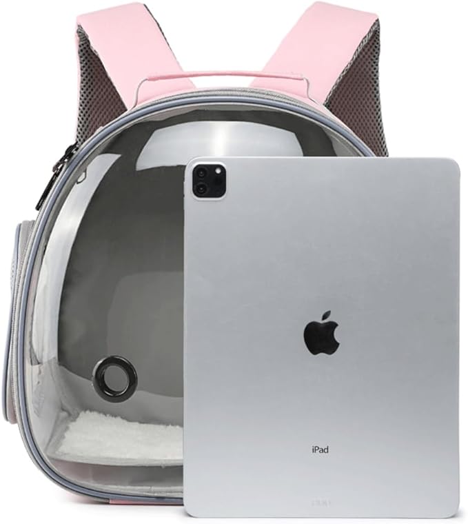 Small Animal Carrier Guinea Pig Backpack,Transparent, Breathable Backpack Carrier for Hedgehogs, Rabbits, Birds, Squirrels, Hamsters, Lizards Comfortable, Portable Travel Bag for Small Pets (Pink)