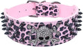 Serijoars Spiked Studded Dog Collar, PU Leather Dog Collar, Adjustable Pet Collars for Medium or Large Breed Pet (S, Leopard2)