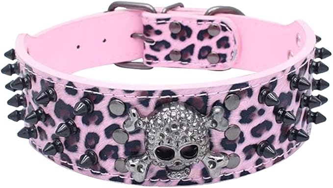 Serijoars Spiked Studded Dog Collar, PU Leather Dog Collar, Adjustable Pet Collars for Medium or Large Breed Pet (M, Leopard2)