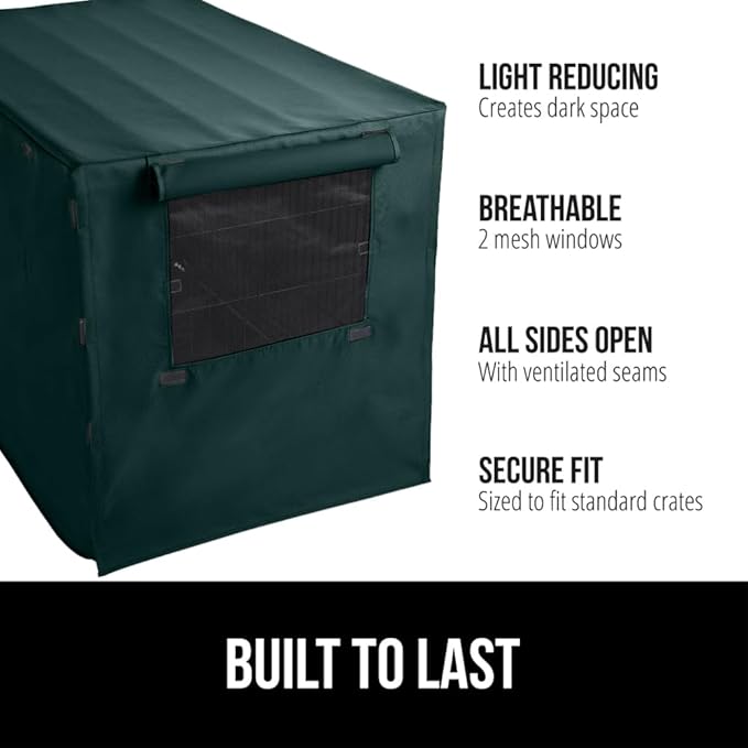 GORILLA GRIP Dog Crate Covers Compatible with Amazon Basics Dog Crates, All Sides Open, Privacy Cover Fits 30" Wire Kennel, Breathable Mesh Windows, Light Reducing Training Cage Topper, Hunter Green