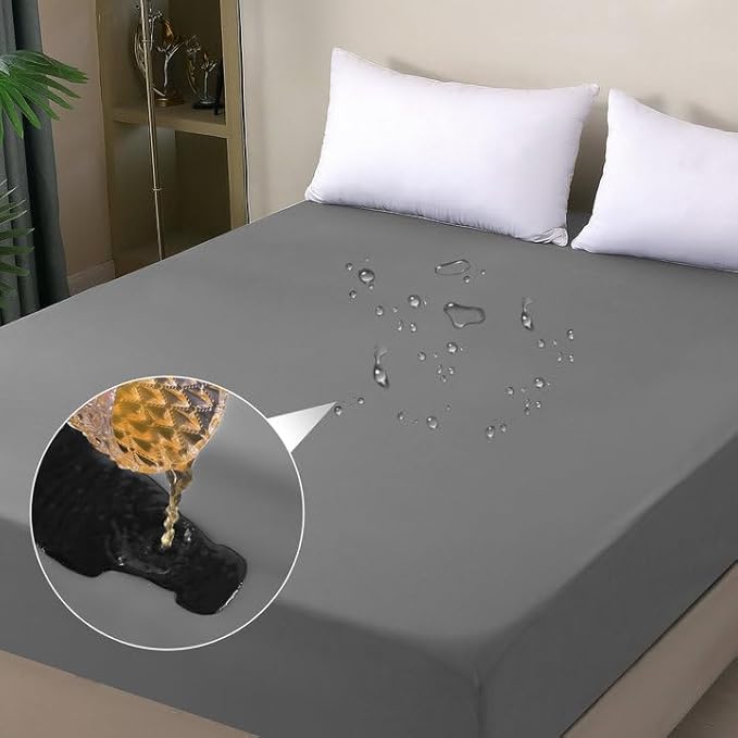 Waterproof Mattress Protector King, Fitted Sheet Style Breathable Mattress Cover with Deep Pocket Fits Up to 18'', Noiseless Bed Cover for Kids Adults Pets, Machine Washable (Light Gray, 76'' X 80'')