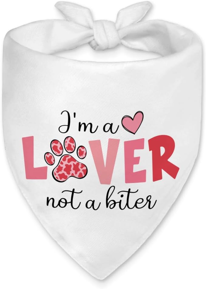 I'm a Lover Not A Biter Funny Dog Bandana, Cute Valentine's Day Dog Bandana, Love Hearts Pet Scarf Accessories for Dogs Boys Girls, Pink Valentine's Day Birthday Gifts for Pet Mom Dad