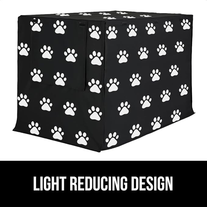 GORILLA GRIP Dog Crate Covers Compatible with Amazon Basics Crates, All Sides Open, Privacy Cover Fits 42" Wire Kennel, Breathable Mesh Windows, Light Reducing Puppy Training Cage Topper, Black Paw
