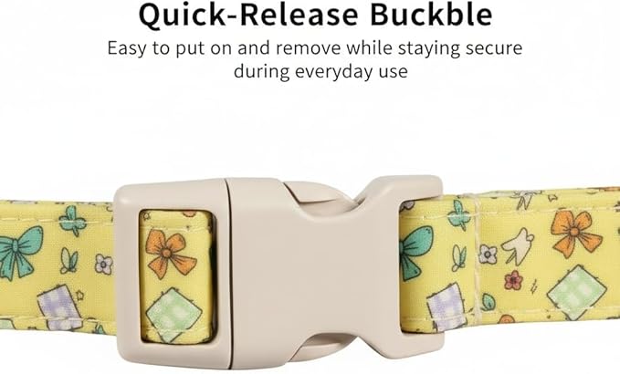 Dog Collars for Medium Dogs, Yellow Dog Collar with Cute Bow Print and Charm, Adjustable Medium Collar for Girl Female Dogs