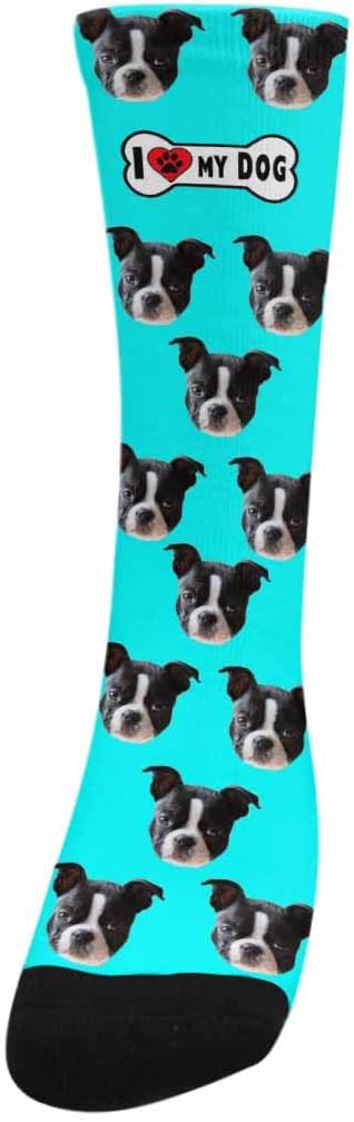 Custom Face Socks, Personalized Dog Lover Pet Photo Picture on Socks Unisex Athletic Crew Socks for Men Women