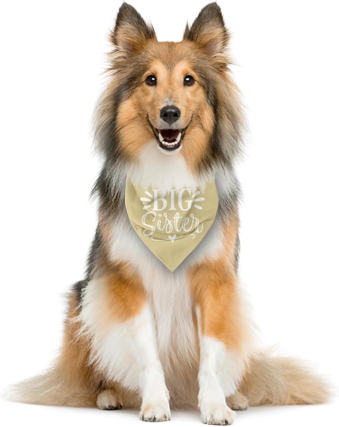 Big Sister Dog Bandanas, Light Yellow Dog Bandana, Pet Scarf Triangle Accessories, Pet Bandanas for Large Dogs, Baby Announcement Dogs Bandana (L)