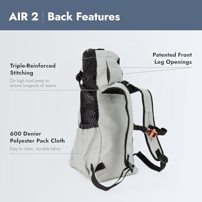 K9 Sport Sack Air 2 - Medium, Light Grey - Ideal for Dogs with 17-19” Back Length - Durable, Breathable Backpack-Style Carrier - Perfect for Walks, Short Hikes & Public Transportation