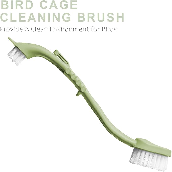 Bird Cage Cleaning Brush,Two Brush Heads,Long-Handled Tool for Cleaning Parrot Cages, Kennels, and Perches,Removes Poop and Keeps Bird Cages Fresh,Essential Bird Cage Accessory