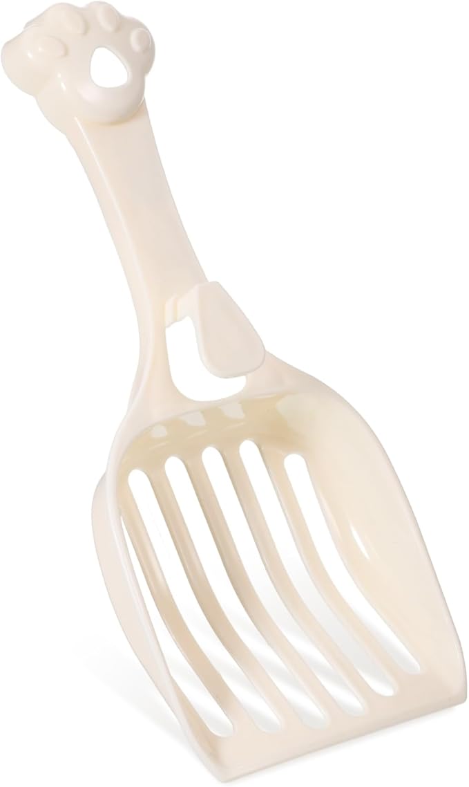 Cat Litter Scoop, Durable Plastic Kitty Litter Sifter Scooper with Wide Slats Comfy Handle Deep Shovel Pooper Lifter Captures All Clumps for Easy Sifting Pine Pellets Box (Milky White)