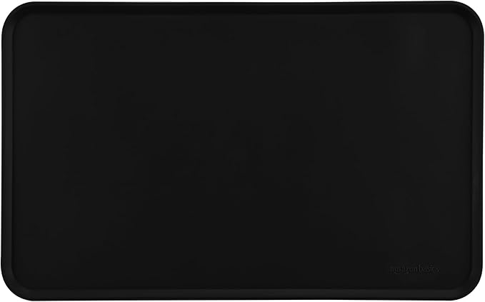 Amazon Basics Waterproof Non-Slip Silicone Pet Feeding Mat with Raised Edges for Food and Water Bowls, Easy to Clean Pet Placemat to Protect Floors, 18.5" x 11.5", Black