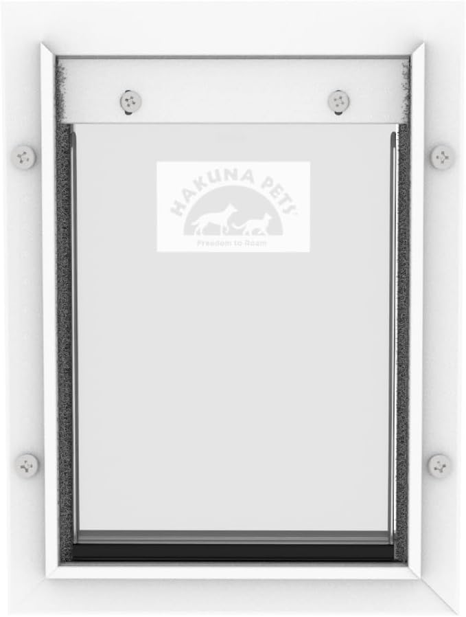 Hakuna Pets Deluxe Aluminum Pet, Cat and Dog Door with 2-Way Locking Panel for Screens, Doors and Walls up to 2.8" Thick, Small, White