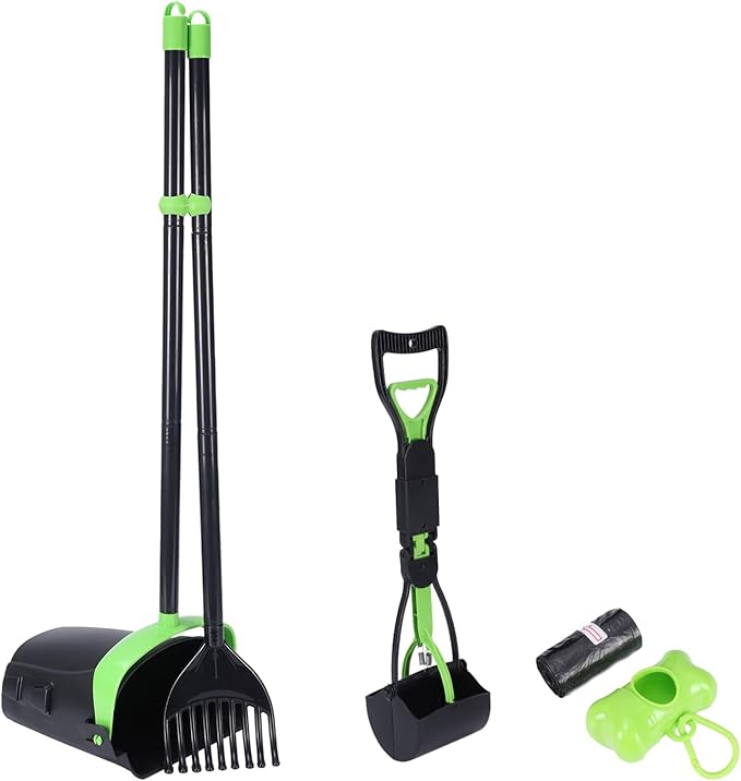 Geyecete Dog Pooper Scooper Long Handle Pooper Scooper Set Pooper for Dogs -Outdoor Cleanup Tool Foldable -Portable Pet Waste Pick Up Set