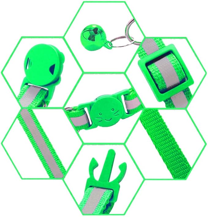 2 Pack Breakaway Cat Collars with Bells, Reflective Design and Claw Print Design, Safety Buckle, Adjustable 7.5-12.5 Inches for Kittens & Cats (Green)