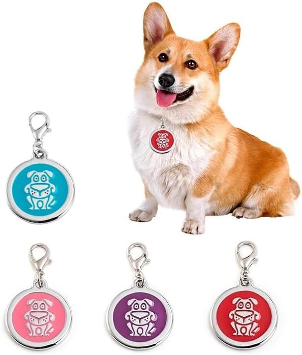 Personalized Funky Dog Design Pet ID Tags with Quick Tag Clip - Puppy Name tag, Happy Dogs ID tag, Laser Engraved pet Tags, Custom pet Name tag (Dog-Round-Small: Purple)