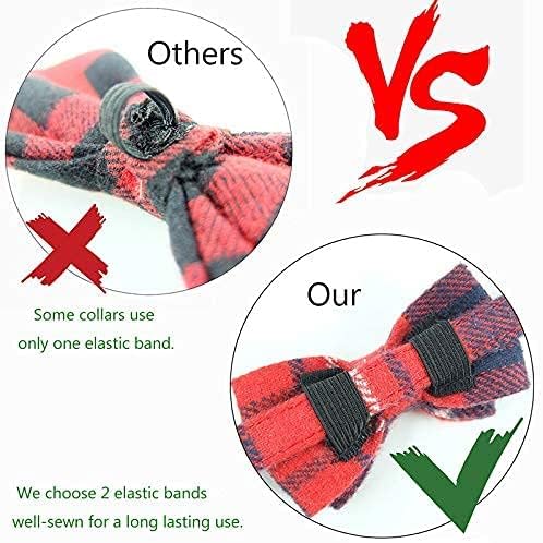 Cat Collar Breakaway with Bell and Bow Tie, Plaid Design Adjustable Safety Kitty Kitten Collars(6.8-10.8in)(Red Plaid 3)