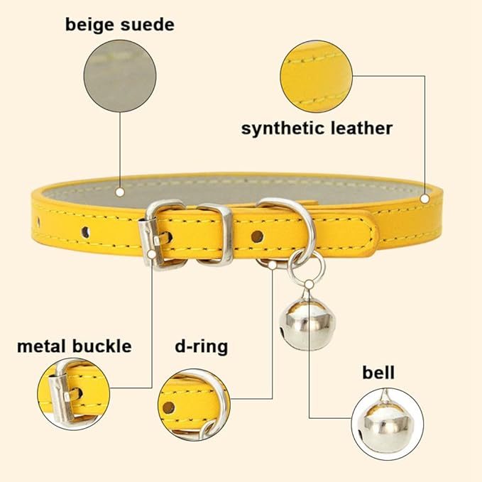 Purple XS Cat Collar with Bell, Soft Pu Leather Dog Collars Adjustable Buckle for XXS Extra Small Medium Tiny Female Male Boys Girls Pets Puppy Kitten Teacup Yorkie X-Small