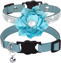 Cat Collars,Rhinestone for Girl Cats Bling Kitten Flower Adjustable Breakaway Collar with Bell Soft Velvet Leather Collar for Puppy Small Dogs (Blue1)