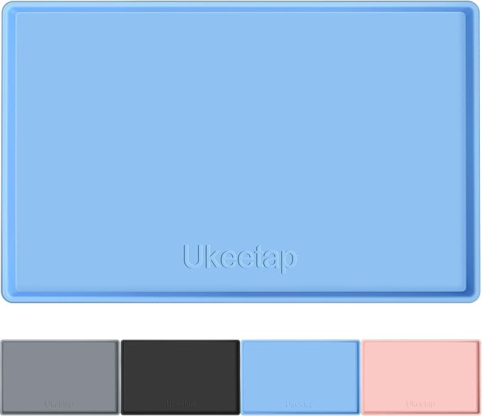 Extra Thick Silicone Mat Waterproof with Raised Edge 34" x 22", Under Sink Mat for Kitchen & Bathroom, Kitchen Cabinet Liner, Multi-Purpose for Storage & Protection, Blue