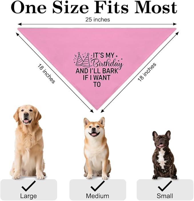 It's My Birthday and I'll Bark if I Want to Funny Dog Bandana, Happy Birthday Party Dog Bandana for Girls Puppies, Pink Party Girl Pet Scarf Accessories, Birthday Gifts for Dogs Lovers Mom Dad