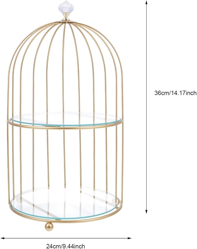 DOITOOL Gold Metal Cupcake Stand Bird Cage Dessert Stand, 2 Tier Dessert Display Stand Cake Holder for Wedding, Party, Birthday, Baby Shower Celebrations, Table Decorations