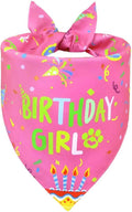 Dog Birthday Bandana Girl for Small Dogs, Reversible 2 Patterns in 1, Pink Confetti Scarf, Happy Birthday Party Outfit Puppy Gift (9-14" Neck)