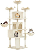 Yaheetech 76.5in Multi-Level Large Cat Tree, Big Cat Tower with 3 Condos, Cozy Plush Perches, 9 Sisal Scratching Posts and Ladder, Activity Center for Large Kitties, Beige