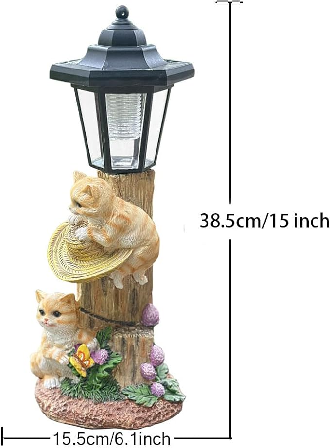 Solar Cat Outdoor Statue, Garden Statue with Lantern Decor, for Patio, Backyard, Lawn Ornament - Unique Warm-Hearted Gift for Women, Moms, Grandmas