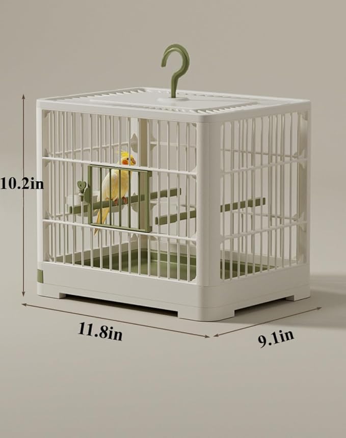 Travel Bird Cage Bird Travel Carrier Ornamental Birdcages Features Standing Pole Detachable Tray & Hook Handle for Parakeets (Green)