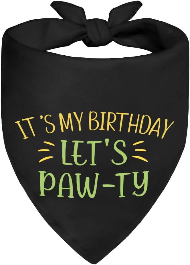 It's My Birthday Let's Paw-ty Black Dog Bandana, Cute Pet Birthday Bandana Gifts for Dog Lover Pet Owner, Pup Scarf Accessory Decor Photo Shoot for Pup Adoption Celebration Doggie Playdate