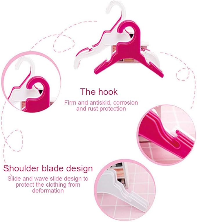 Pet Clothing Hanger, 10PCS Plastic Anti-Skid Dog Puppy Cat Clothes Clothing Rack for Small Animals (Pink, L)