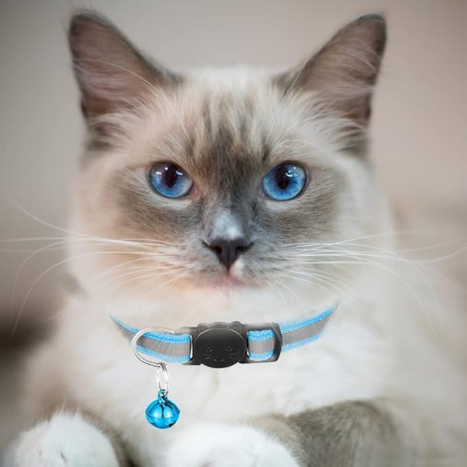 2 Pack Cat Collars Quick Release Reflective Kitten Collar with Bell & Safety Release (Light Blue)